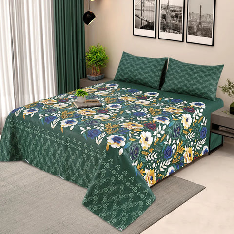 Green Floral - Bed Sheet Set Buy One Get one free