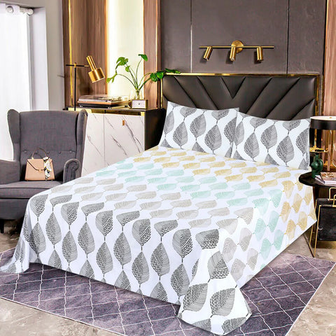 Micro Fiber Bed Sheet Leaf Print King-30273 Buy One Get one free