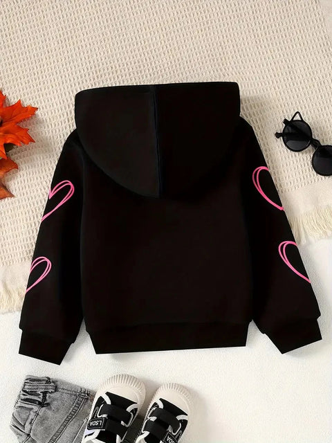 Heart Printed Zipper Hood Black (Pack of 3 dresses)