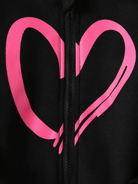 Heart Printed Zipper Hood Black (Pack of 3 dresses)