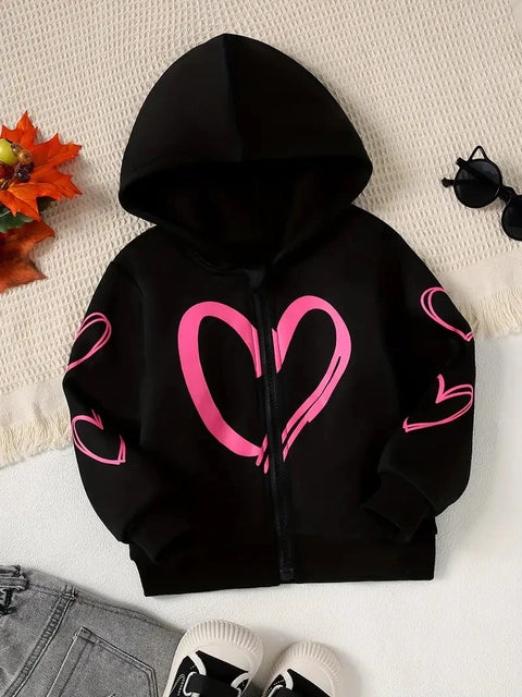 Heart Printed Zipper Hood Black (Pack of 3 dresses)