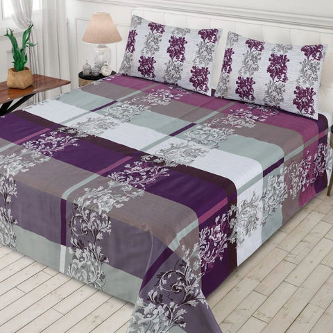 Plum Floral Checkered - Bed Sheet Set Buy One Get one free
