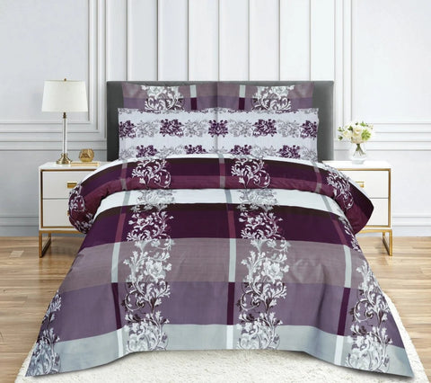 Plum Floral Checkered - Bed Sheet Set Buy One Get one free